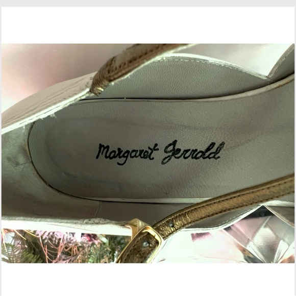 Margaret Jerrold 8.5 / Bone Leather D'Orsay Flats / Mixed Metallic Art Deco - Picture 10 of 16